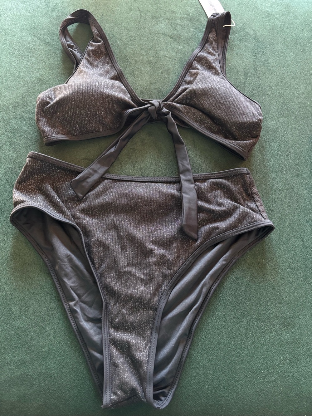 Shimmer Ribbed Two-Piece Bikini Set - Charcoal